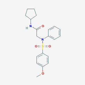 molecular formula C20H24N2O4S B422007 N-cyclopentyl-2-{[(4-methoxyphenyl)sulfonyl]anilino}acetamide 