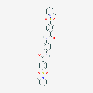 molecular formula C32H38N4O6S2 B422014 4-[(2-methyl-1-piperidinyl)sulfonyl]-N-[4-({4-[(2-methyl-1-piperidinyl)sulfonyl]benzoyl}amino)phenyl]benzamide 