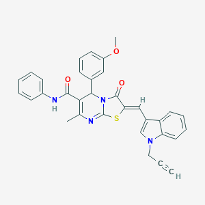 molecular formula C33H26N4O3S B422020 5-(3-methoxyphenyl)-7-methyl-3-oxo-N-phenyl-2-{[1-(2-propynyl)-1H-indol-3-yl]methylene}-2,3-dihydro-5H-[1,3]thiazolo[3,2-a]pyrimidine-6-carboxamide 