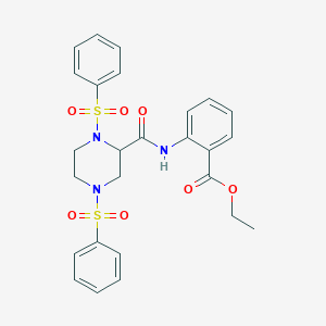 molecular formula C26H27N3O7S2 B422023 Ethyl 2-({[1,4-bis(phenylsulfonyl)-2-piperazinyl]carbonyl}amino)benzoate 