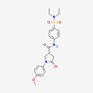 molecular formula C22H27N3O5S B4220238 N-[4-(diethylsulfamoyl)phenyl]-1-(4-methoxyphenyl)-5-oxopyrrolidine-3-carboxamide 