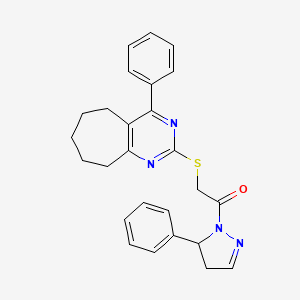 molecular formula C26H26N4OS B4220242 1-(5-phenyl-4,5-dihydro-1H-pyrazol-1-yl)-2-[(4-phenyl-6,7,8,9-tetrahydro-5H-cyclohepta[d]pyrimidin-2-yl)sulfanyl]ethanone 