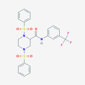 molecular formula C24H22F3N3O5S2 B422025 1,4-bis(phenylsulfonyl)-N-[3-(trifluoromethyl)phenyl]-2-piperazinecarboxamide 