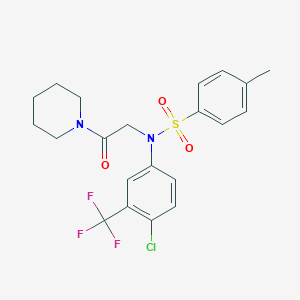 molecular formula C21H22ClF3N2O3S B422034 N-[4-chloro-3-(trifluoromethyl)phenyl]-4-methyl-N-[2-oxo-2-(1-piperidinyl)ethyl]benzenesulfonamide 