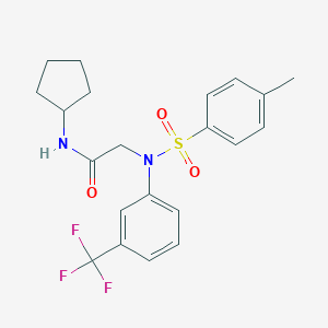 molecular formula C21H23F3N2O3S B422036 N-cyclopentyl-2-[[(4-methylphenyl)sulfonyl]-3-(trifluoromethyl)anilino]acetamide 
