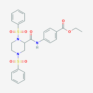 molecular formula C26H27N3O7S2 B422039 Ethyl 4-({[1,4-bis(phenylsulfonyl)-2-piperazinyl]carbonyl}amino)benzoate 