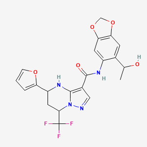 molecular formula C21H19F3N4O5 B4220420 5-(2-furyl)-N-[6-(1-hydroxyethyl)-1,3-benzodioxol-5-yl]-7-(trifluoromethyl)-4,5,6,7-tetrahydropyrazolo[1,5-a]pyrimidine-3-carboxamide 