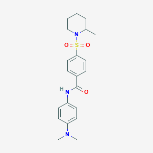 molecular formula C21H27N3O3S B422048 N-[4-(dimethylamino)phenyl]-4-[(2-methyl-1-piperidinyl)sulfonyl]benzamide 