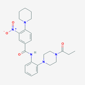 molecular formula C25H31N5O4 B4220714 3-nitro-4-(1-piperidinyl)-N-[2-(4-propionyl-1-piperazinyl)phenyl]benzamide 