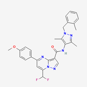 molecular formula C28H26F2N6O2 B4220722 7-(DIFLUOROMETHYL)-N~3~-[3,5-DIMETHYL-1-(2-METHYLBENZYL)-1H-PYRAZOL-4-YL]-5-(4-METHOXYPHENYL)PYRAZOLO[1,5-A]PYRIMIDINE-3-CARBOXAMIDE 