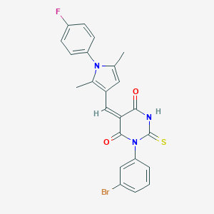 molecular formula C23H17BrFN3O2S B422074 1-(3-bromophenyl)-5-{[1-(4-fluorophenyl)-2,5-dimethyl-1H-pyrrol-3-yl]methylene}-2-thioxodihydro-4,6(1H,5H)-pyrimidinedione 