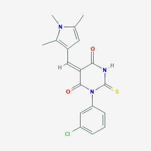 molecular formula C18H16ClN3O2S B422075 1-(3-chlorophenyl)-2-thioxo-5-[(1,2,5-trimethyl-1H-pyrrol-3-yl)methylene]dihydro-4,6(1H,5H)-pyrimidinedione 