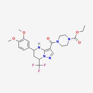 molecular formula C23H28F3N5O5 B4220776 Ethyl 4-[5-(3,4-dimethoxyphenyl)-7-(trifluoromethyl)-4,5,6,7-tetrahydropyrazolo[1,5-a]pyrimidine-3-carbonyl]piperazine-1-carboxylate 