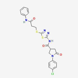 molecular formula C22H20ClN5O3S2 B4220787 1-(4-chlorophenyl)-5-oxo-N-(5-{[3-oxo-3-(phenylamino)propyl]sulfanyl}-1,3,4-thiadiazol-2-yl)pyrrolidine-3-carboxamide 