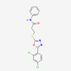 molecular formula C17H13Cl2N3O2S B4220805 3-{[5-(2,4-dichlorophenyl)-1,3,4-oxadiazol-2-yl]thio}-N-phenylpropanamide 