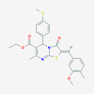 molecular formula C26H26N2O4S2 B422084 ethyl (2Z)-2-[(3-methoxy-4-methylphenyl)methylidene]-7-methyl-5-(4-methylsulfanylphenyl)-3-oxo-5H-[1,3]thiazolo[3,2-a]pyrimidine-6-carboxylate CAS No. 371139-98-9