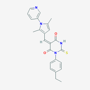 molecular formula C24H22N4O2S B422086 5-{[2,5-dimethyl-1-(3-pyridinyl)-1H-pyrrol-3-yl]methylene}-1-(4-ethylphenyl)-2-thioxodihydro-4,6(1H,5H)-pyrimidinedione 
