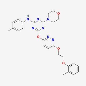 N-[4-({6-[2-(2-METHYLPHENOXY)ETHOXY]-3-PYRIDAZINYL}OXY)-6-MORPHOLINO-1,3,5-TRIAZIN-2-YL]-N-(4-METHYLPHENYL)AMINE