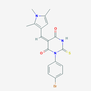 molecular formula C18H16BrN3O2S B422093 1-(4-bromophenyl)-2-thioxo-5-[(1,2,5-trimethyl-1H-pyrrol-3-yl)methylene]dihydro-4,6(1H,5H)-pyrimidinedione 