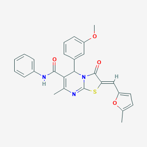 molecular formula C27H23N3O4S B422097 (2Z)-5-(3-methoxyphenyl)-7-methyl-2-[(5-methylfuran-2-yl)methylidene]-3-oxo-N-phenyl-2,3-dihydro-5H-[1,3]thiazolo[3,2-a]pyrimidine-6-carboxamide 