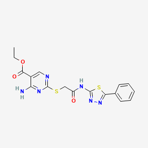 molecular formula C17H16N6O3S2 B4221088 ethyl 4-amino-2-({2-oxo-2-[(5-phenyl-1,3,4-thiadiazol-2-yl)amino]ethyl}thio)-5-pyrimidinecarboxylate 