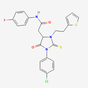 2-{1-(4-CHLOROPHENYL)-5-OXO-3-[2-(2-THIENYL)ETHYL]-2-THIOXO-4-IMIDAZOLIDINYL}-N~1~-(4-FLUOROPHENYL)ACETAMIDE