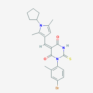 molecular formula C23H24BrN3O2S B422114 1-(4-bromo-2-methylphenyl)-5-[(1-cyclopentyl-2,5-dimethyl-1H-pyrrol-3-yl)methylene]-2-thioxodihydro-4,6(1H,5H)-pyrimidinedione 