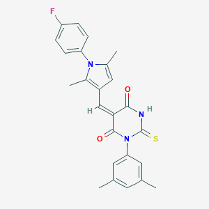 molecular formula C25H22FN3O2S B422117 1-(3,5-dimethylphenyl)-5-{[1-(4-fluorophenyl)-2,5-dimethyl-1H-pyrrol-3-yl]methylene}-2-thioxodihydro-4,6(1H,5H)-pyrimidinedione 