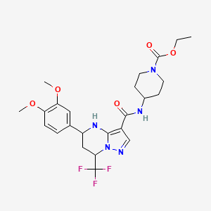 molecular formula C24H30F3N5O5 B4221173 Ethyl 4-({[5-(3,4-dimethoxyphenyl)-7-(trifluoromethyl)-4,5,6,7-tetrahydropyrazolo[1,5-a]pyrimidin-3-yl]carbonyl}amino)piperidine-1-carboxylate 