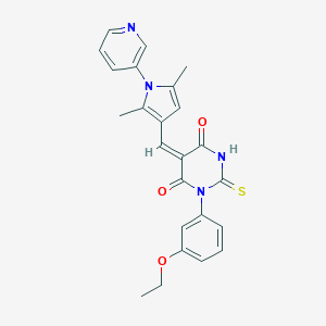 molecular formula C24H22N4O3S B422124 5-{[2,5-dimethyl-1-(3-pyridinyl)-1H-pyrrol-3-yl]methylene}-1-(3-ethoxyphenyl)-2-thioxodihydro-4,6(1H,5H)-pyrimidinedione 