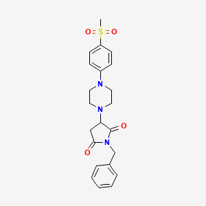 molecular formula C22H25N3O4S B4221257 1-Benzyl-3-{4-[4-(methylsulfonyl)phenyl]piperazin-1-yl}pyrrolidine-2,5-dione 