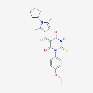 molecular formula C24H27N3O3S B422128 5-[(1-cyclopentyl-2,5-dimethyl-1H-pyrrol-3-yl)methylene]-1-(4-ethoxyphenyl)-2-thioxodihydro-4,6(1H,5H)-pyrimidinedione 