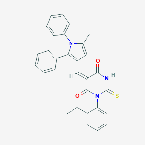 molecular formula C30H25N3O2S B422132 1-(2-ethylphenyl)-5-[(5-methyl-1,2-diphenyl-1H-pyrrol-3-yl)methylene]-2-thioxodihydro-4,6(1H,5H)-pyrimidinedione 