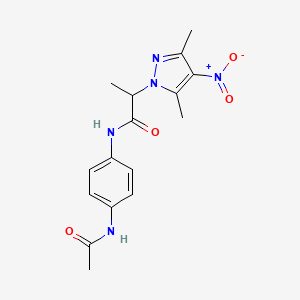 molecular formula C16H19N5O4 B4221324 N-[4-(acetylamino)phenyl]-2-(3,5-dimethyl-4-nitro-1H-pyrazol-1-yl)propanamide 