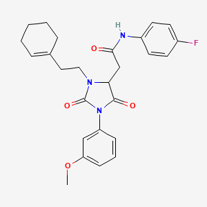 molecular formula C26H28FN3O4 B4221487 2-[3-[2-(1-cyclohexen-1-yl)ethyl]-1-(3-methoxyphenyl)-2,5-dioxo-4-imidazolidinyl]-N-(4-fluorophenyl)acetamide 