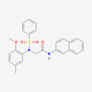 molecular formula C26H24N2O4S B422149 2-[2-methoxy-5-methyl(phenylsulfonyl)anilino]-N-(2-naphthyl)acetamide 