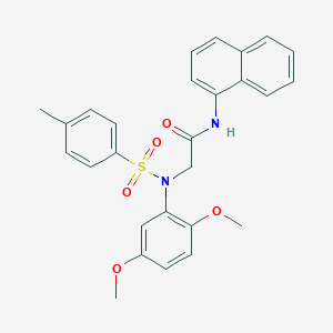 molecular formula C27H26N2O5S B422150 2-{2,5-dimethoxy[(4-methylphenyl)sulfonyl]anilino}-N-(1-naphthyl)acetamide 