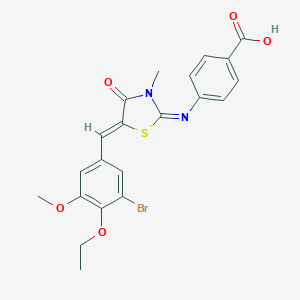 molecular formula C21H19BrN2O5S B422168 4-{[5-(3-Bromo-4-ethoxy-5-methoxybenzylidene)-3-methyl-4-oxo-1,3-thiazolidin-2-ylidene]amino}benzoic acid 