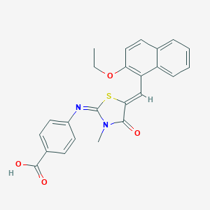 molecular formula C24H20N2O4S B422169 4-({(2E,5Z)-5-[(2-ethoxynaphthalen-1-yl)methylidene]-3-methyl-4-oxo-1,3-thiazolidin-2-ylidene}amino)benzoic acid 