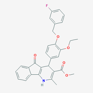 molecular formula C30H26FNO5 B422171 methyl 4-{3-ethoxy-4-[(3-fluorobenzyl)oxy]phenyl}-2-methyl-5-oxo-4,5-dihydro-1H-indeno[1,2-b]pyridine-3-carboxylate 