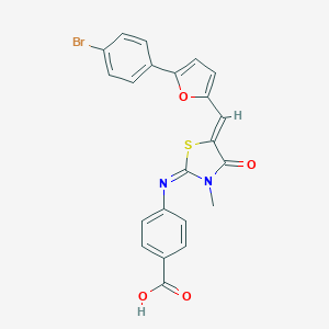 molecular formula C22H15BrN2O4S B422172 4-[(5-{[5-(4-Bromophenyl)-2-furyl]methylene}-3-methyl-4-oxo-1,3-thiazolidin-2-ylidene)amino]benzoic acid 