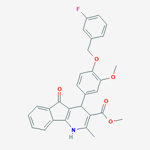 molecular formula C29H24FNO5 B422178 methyl 4-{4-[(3-fluorobenzyl)oxy]-3-methoxyphenyl}-2-methyl-5-oxo-4,5-dihydro-1H-indeno[1,2-b]pyridine-3-carboxylate 