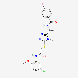 molecular formula C21H21ClFN5O3S B4221864 N-[1-[5-[2-(5-chloro-2-methoxyanilino)-2-oxoethyl]sulfanyl-4-methyl-1,2,4-triazol-3-yl]ethyl]-4-fluorobenzamide 