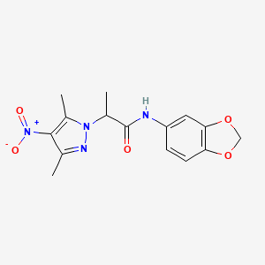 molecular formula C15H16N4O5 B4221957 N-1,3-benzodioxol-5-yl-2-(3,5-dimethyl-4-nitro-1H-pyrazol-1-yl)propanamide 