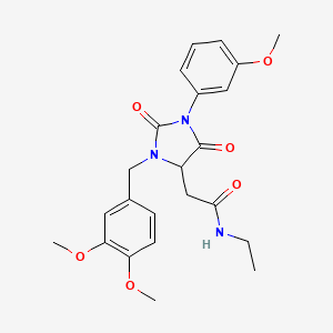 molecular formula C23H27N3O6 B4222029 2-{3-[(3,4-DIMETHOXYPHENYL)METHYL]-1-(3-METHOXYPHENYL)-2,5-DIOXOIMIDAZOLIDIN-4-YL}-N-ETHYLACETAMIDE 