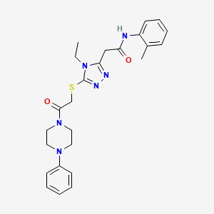 molecular formula C25H30N6O2S B4222051 2-(4-ethyl-5-{[2-oxo-2-(4-phenylpiperazin-1-yl)ethyl]sulfanyl}-4H-1,2,4-triazol-3-yl)-N-(2-methylphenyl)acetamide 