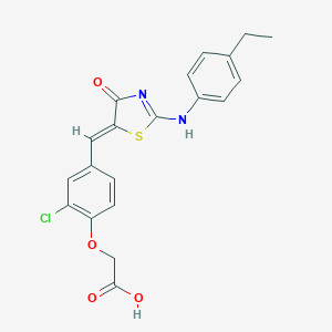molecular formula C20H17ClN2O4S B422207 2-[2-chloro-4-[(Z)-[2-(4-ethylanilino)-4-oxo-1,3-thiazol-5-ylidene]methyl]phenoxy]acetic acid 