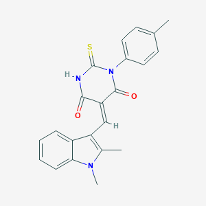 molecular formula C22H19N3O2S B422211 5-[(1,2-dimethyl-1H-indol-3-yl)methylene]-1-(4-methylphenyl)-2-thioxodihydro-4,6(1H,5H)-pyrimidinedione 