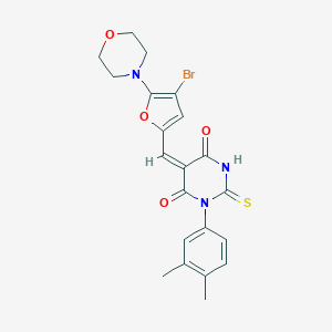 molecular formula C21H20BrN3O4S B422215 5-{[4-bromo-5-(4-morpholinyl)-2-furyl]methylene}-1-(3,4-dimethylphenyl)-2-thioxodihydro-4,6(1H,5H)-pyrimidinedione 