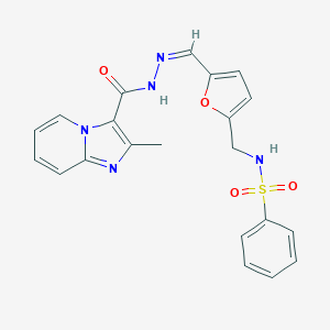 molecular formula C21H19N5O4S B422221 N-({5-[(Z)-{2-[(2-methylimidazo[1,2-a]pyridin-3-yl)carbonyl]hydrazinylidene}methyl]furan-2-yl}methyl)benzenesulfonamide 